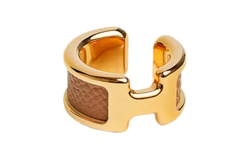 HERMES Gold Plated Metal Calfskin Clip On Earrings Women's Gold