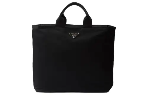PRADA Recycled Nylon With Leather Tote Bag, Shopping Bag, Handbag Men's Black