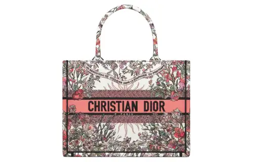 DIOR Embroidery Tote Bag, Shopping Bag, Handbag Medium Women's Beige & Multicolor