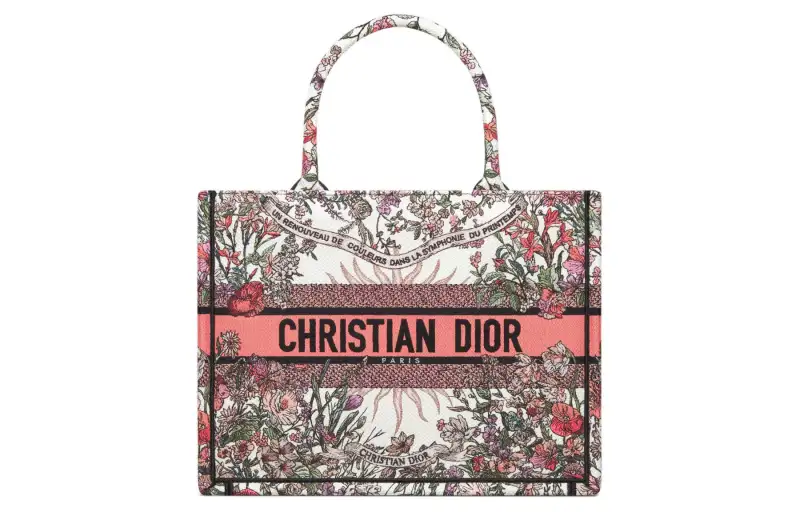 DIOR Embroidery Tote Bag, Shopping Bag, Handbag Medium Women's Beige & Multicolor