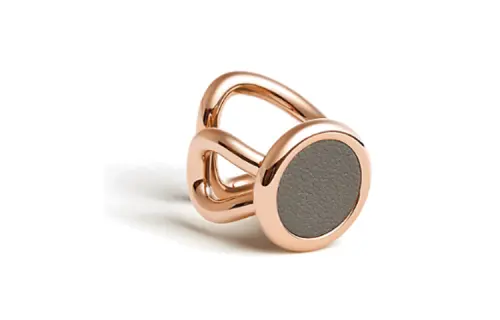 HERMES Calfskin, Rose Gold Plated, Metal Clip On Earrings Women's Gray