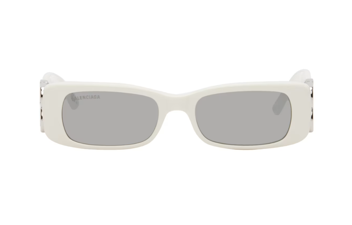 Balenciaga Acetate Metal Rectangular Sunglasses Unisex White