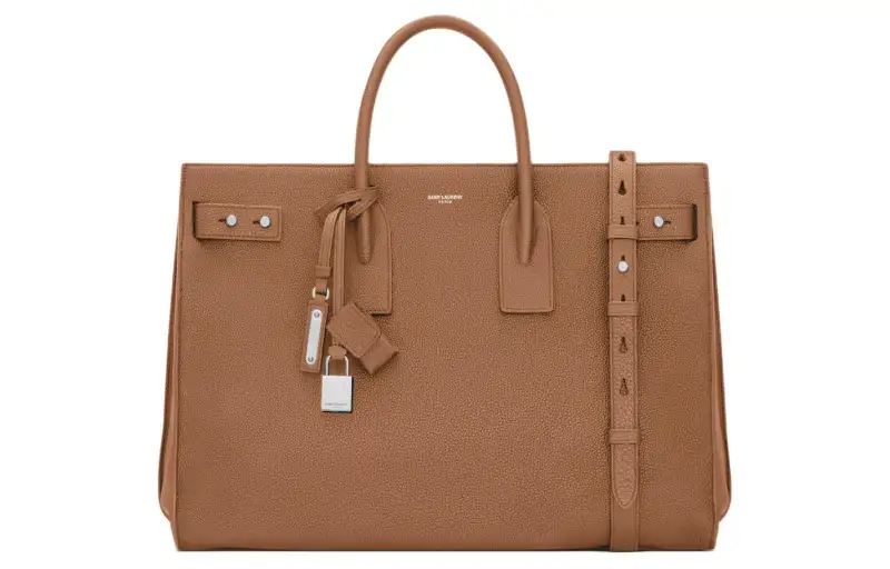 SAINT LAURENT SAC DE JOUR Calfskin Tote Bag, Shopping Bag, Handbag Men's Brown
