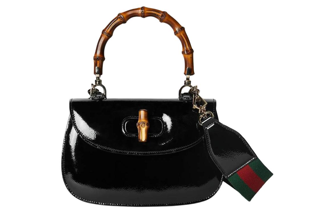 GUCCI Bamboo 1947 Patent Leather Shoulder Bag, Crossbody Bag, Handbag Small Women's Black