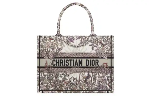 DIOR BookTote Embroidery Tote Bag, Shopping Bag, Handbag Medium Women's Beige & Multicolor