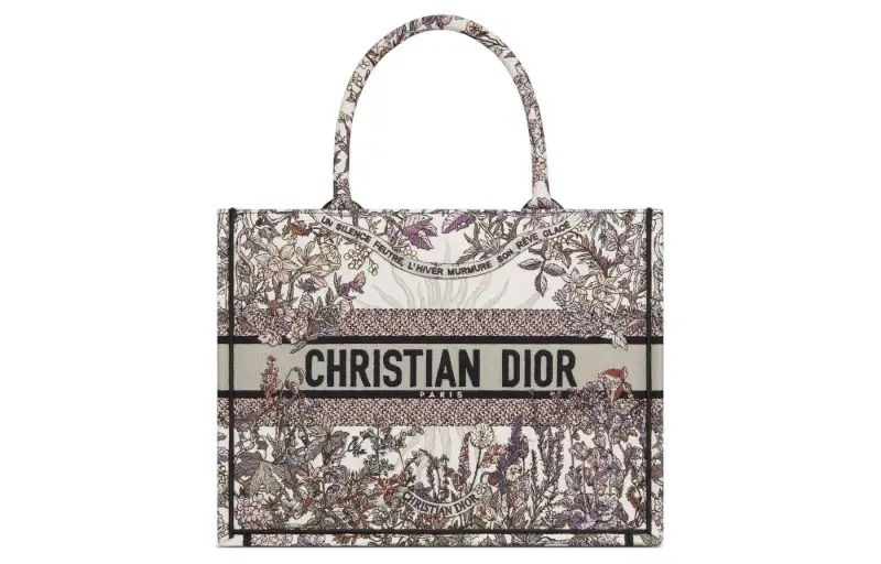DIOR BookTote Embroidery Tote Bag, Shopping Bag, Handbag Medium Women's Beige & Multicolor