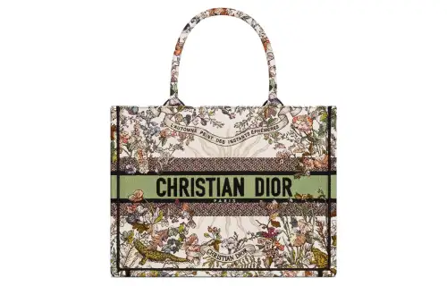 DIOR BookTote Embroidery Tote Bag, Shopping Bag, Handbag Medium Women's Beige & Multicolor