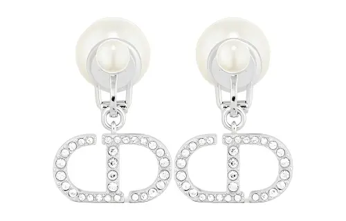 DIOR Pearl, Resin Clip On Earrings Women's Silver