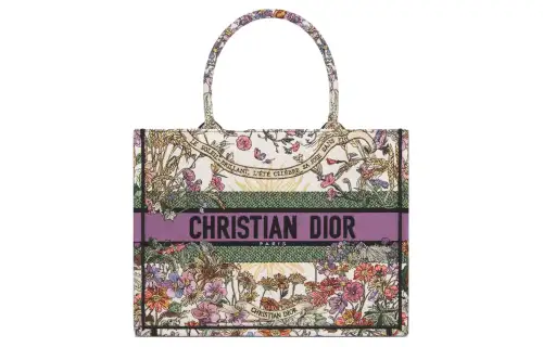 DIOR Embroidery Tote Bag, Shopping Bag, Handbag Medium Women's Beige & Multicolor