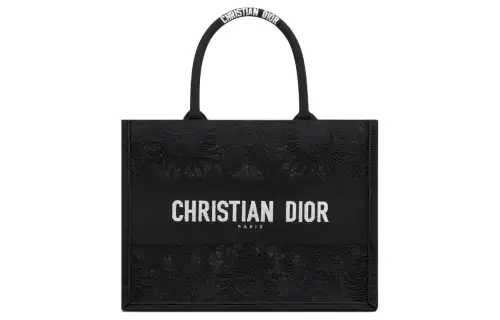 DIOR BookTote Embroidery Tote Bag, Shopping Bag, Handbag Medium Women's Black