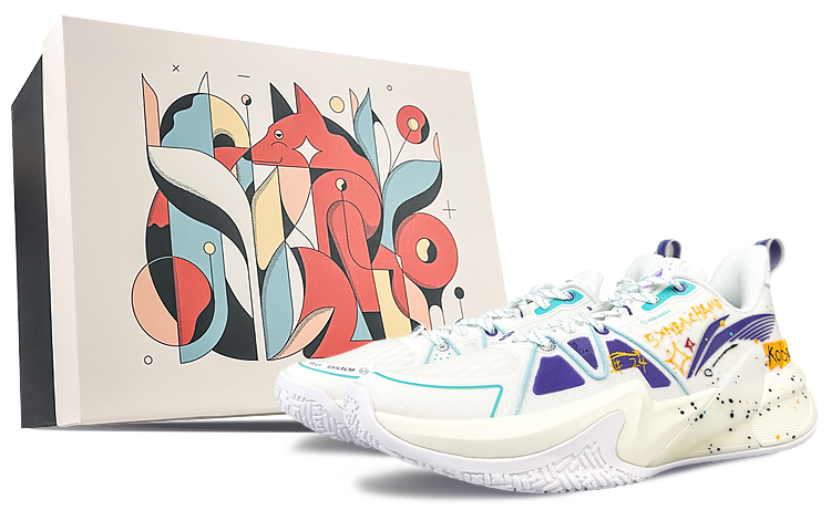 Li Ning, sneakers, rainbow flash card, shock-absorbing non-slip wear-resistant low basketball purple blue gift box, custom-made, graffiti