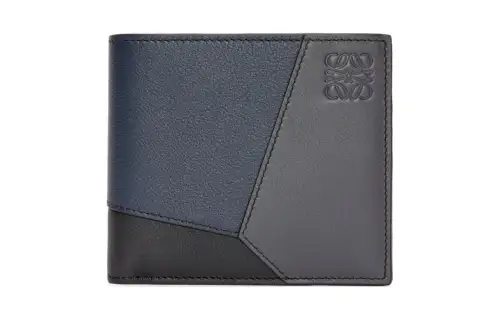 LOEWE Puzzle Calfskin Coin Purse Wallet Men's Dark Marine Blue Meets Anthracite