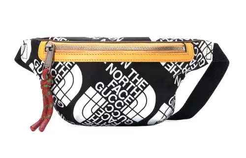 GUCCI The North Face Collaboration Nylon Fabric With Leather Sling Bag, Fanny Pack Unisex Black & Yellow