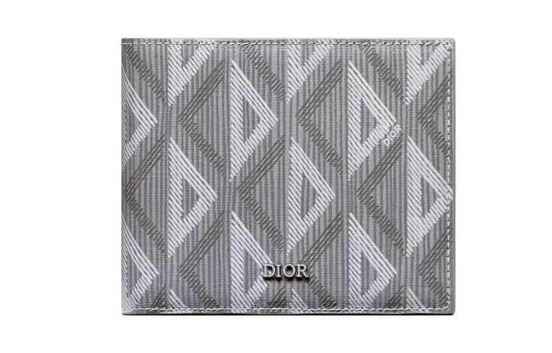 DIOR Smooth Cow Leather With Canvas Card Holder, Wallet Men's Gray