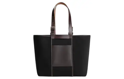 HERMES Goeland Canvas With Hunter Leather And Swift Calfskin One Shoulder Handbag Women's Black & Brown