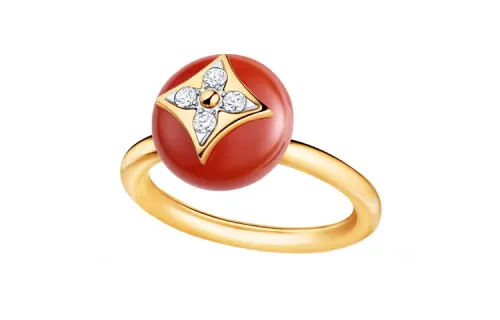 LOUIS VUITTON Color Blossom Ring Yellow Gold White Gold Cornelian And Diamonds