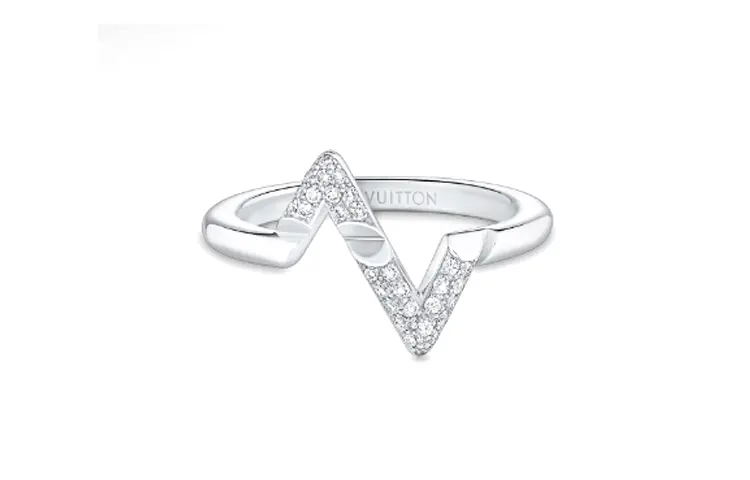 LOUIS VUITTON Lv Volt Upside Down Ring White Gold And Diamonds