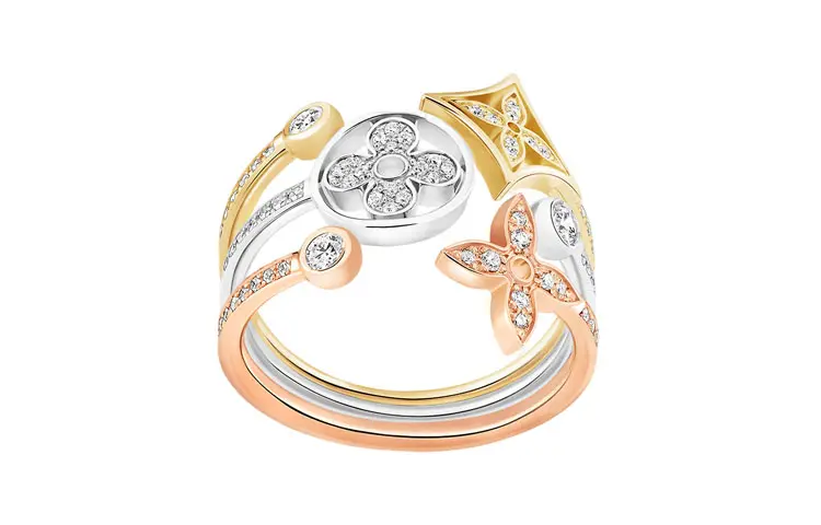 LOUIS VUITTON Idylle Blossom Paved Ring 3 Golds And Diamonds