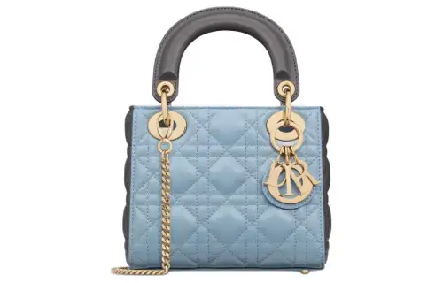 DIOR Lady Dior Sheepskin Handbag, Shoulder Bag, Crossbody Bag, Handbag Mini Women's Blue & Gray