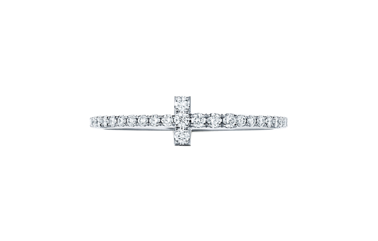 TIFFANY & CO. Tiffany Tiffany Tiffany T Series Diamond Coil Cross Full Diamond 18K White Gold Ring Women's