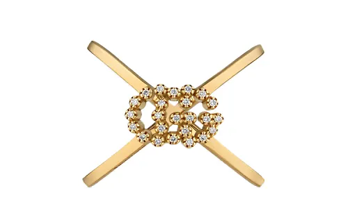 GUCCI Pre Owned 18K Yellow Gold Double G Diamond Ring