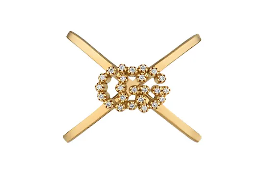 GUCCI Pre Owned 18K Yellow Gold Double G Diamond Ring