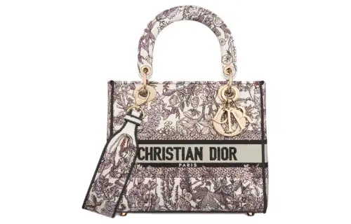 DIOR Lady D Lite Embroidery Handbag, Shoulder Bag, Crossbody Bag, Handbag Medium Women's White & Multicolor