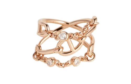 HERMES Diamond 18K Rose Gold Rings Women's