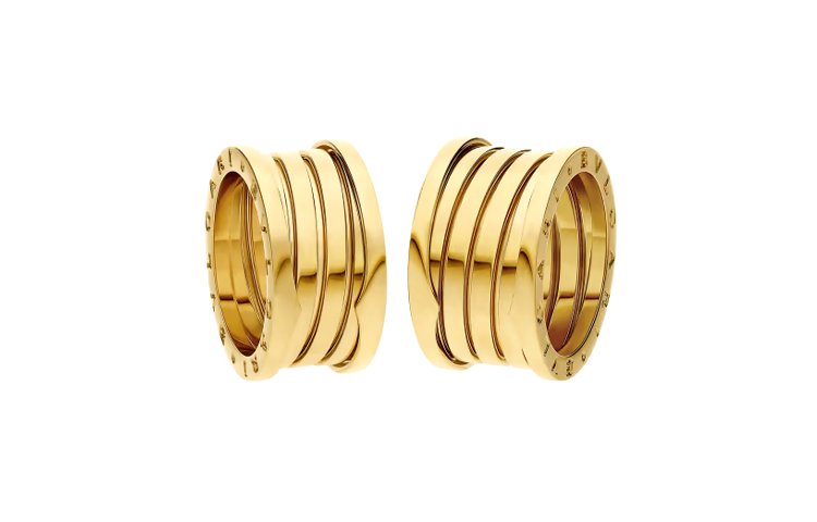 BVLGARI Bvlgari, carved golden ring with letters for men and women, with your logo imprint, 750 sample gold, for beloved