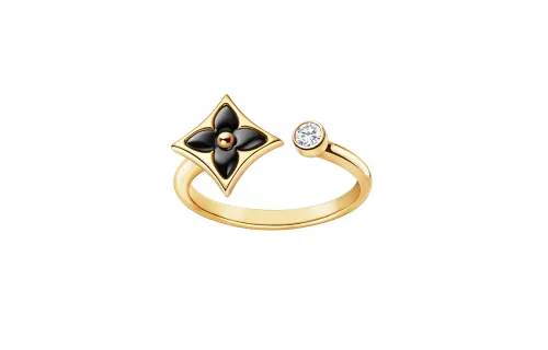 LOUIS VUITTON Color Blossom Mini Star Ring Yellow Gold Onyx And Diamond