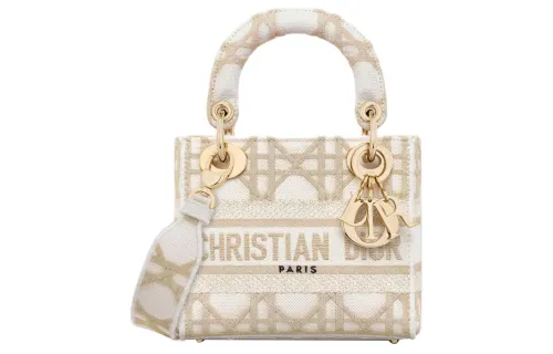 DIOR Lady D Lite Embroidery Handbag, Shoulder Bag, Crossbody Bag, Handbag Mini Women's White
