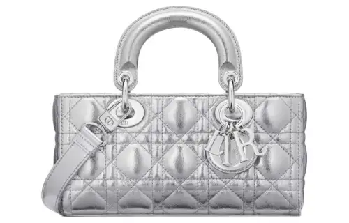 DIOR Lady D JOY Wrinkled Cow Leather Shoulder Bag, Crossbody Bag, Handbag Small Women's Silver