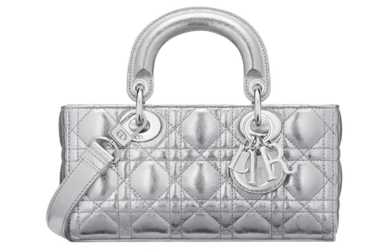DIOR Lady D JOY Wrinkled Cow Leather Shoulder Bag, Crossbody Bag, Handbag Small Women's Silver