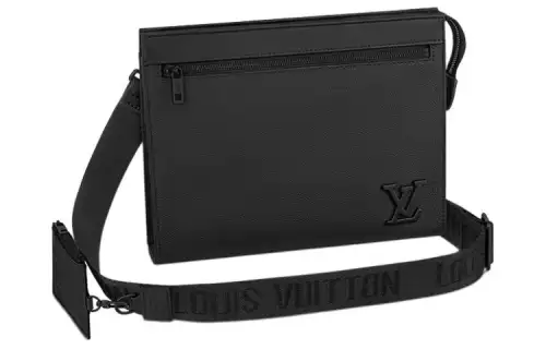 LOUIS VUITTON Cow Leather Shoulder Bag, Crossbody Bag Men's Black