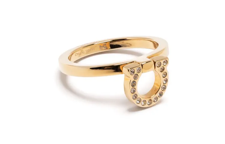 FERRAGAMO Ferragamo Logo Sign Engraving Brass Ring Women's Gold