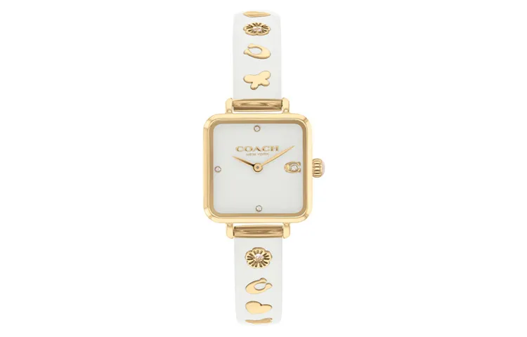 COACH CASS European/US Watches Small Sugar Cube Wrist Watches Quartz Movement Resin Strap 22mm White Dial Women's Watch