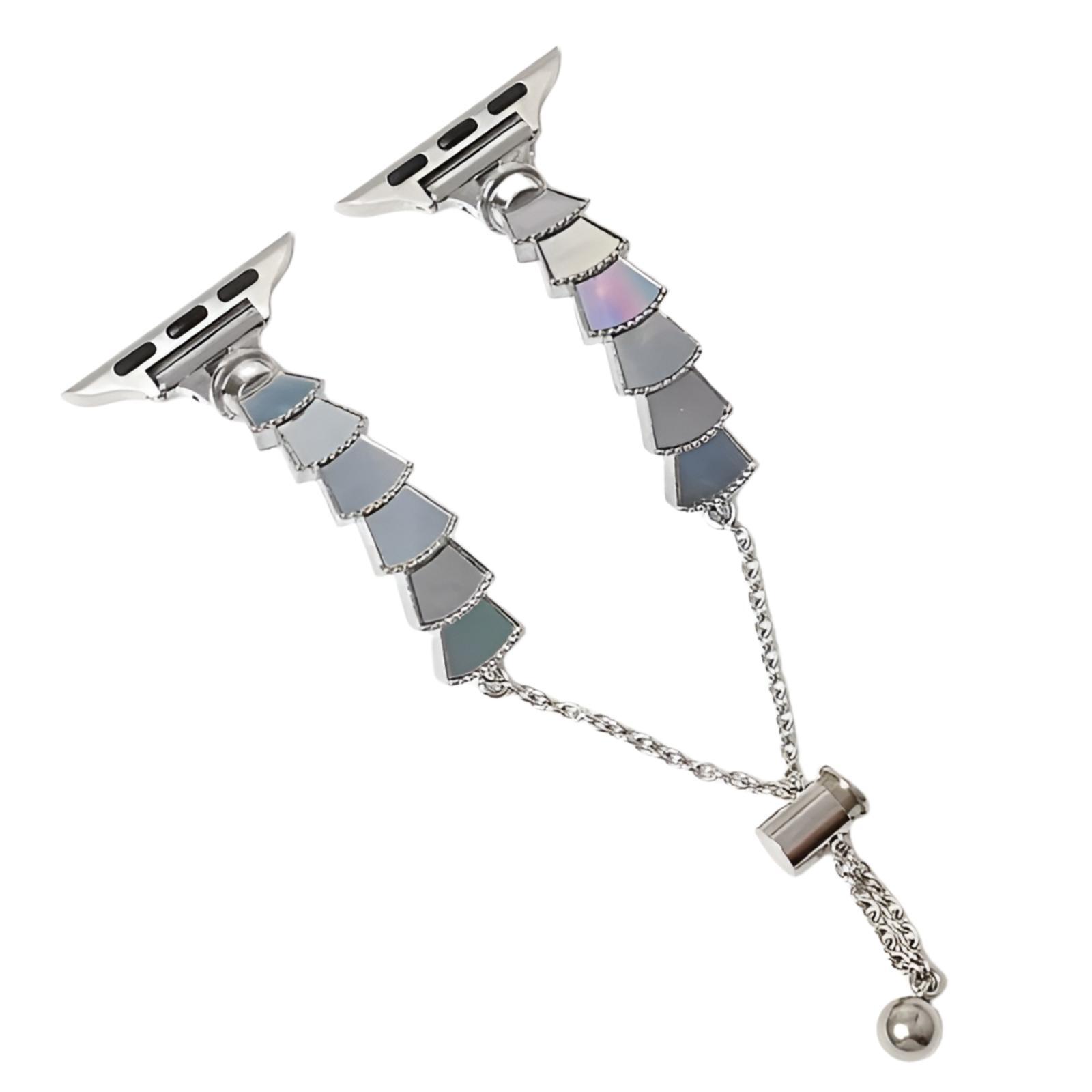 Zhongwo watch strap for Apple, metal material 13-20cm, suitable for Apple watch strap, Apple Watch small fragrant style shell bracelet for women, iWatchS8/SE/7 trendy silver edge blue shell