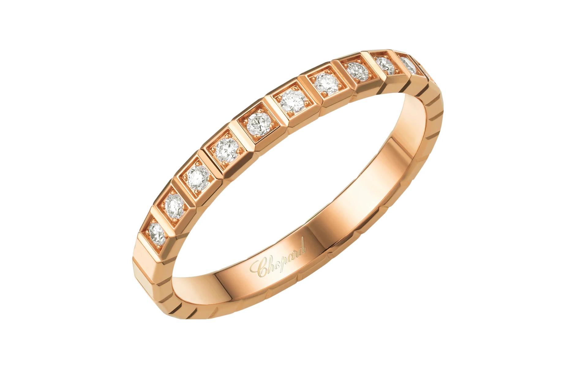 CHOPARD ICE CUBE half diamond 18K rose gold ring for women