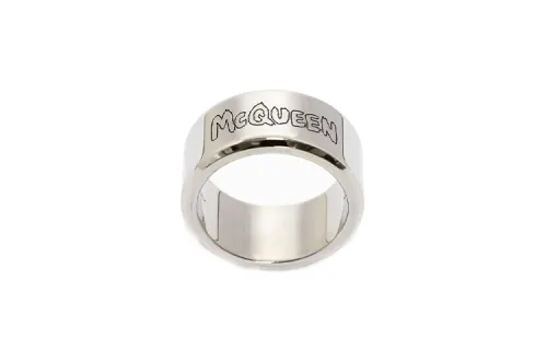 Alexander McQueen Small design brand minimalistic brass ring with letters, with your logo imprint, men's style