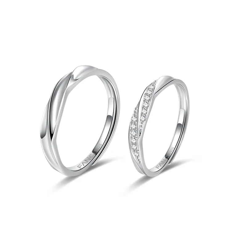 FANCI S925 Silver With Zircon Ring Pair Unisex