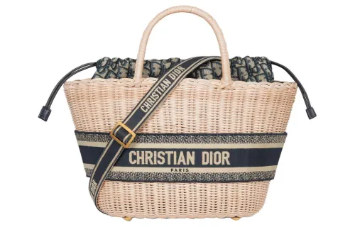 DIOR Oblique Printed Fabric With Wicker Shoulder Bag, Crossbody Bag, Handbag Women's Natural