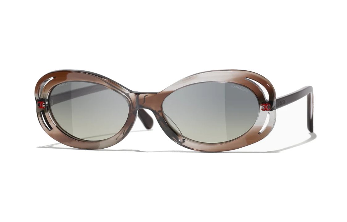 CHANEL Acetate Irregular Shape Sunglasses Unisex Brown