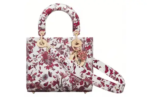 DIOR Lady Dior Cow Leather Handbag, Shoulder Bag, Crossbody Bag, Handbag Small Women's White & Red