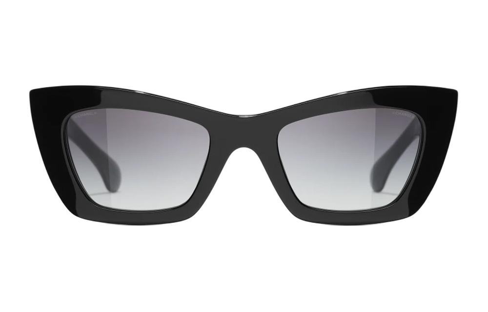CHANEL Acetate Rhinestone Butterfly Sunglasses Women's Black