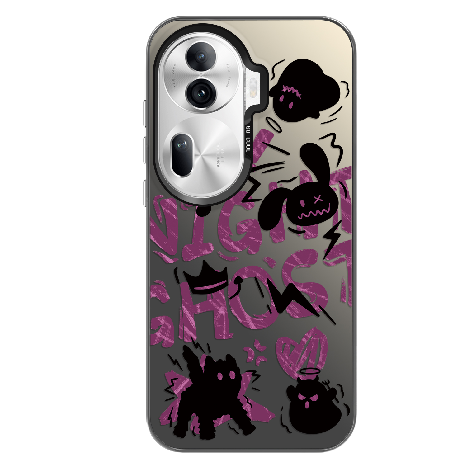 Small bone ABS+PC material, scary cat matte, Internet celebrity, trendy brand, anti-fall, high-end, simple, men's and women's mobile phone case, suitable for OPPORENO11PRO/RENO10/RENO9PRO+/RENO8/RENO7PRO, trendy and cool