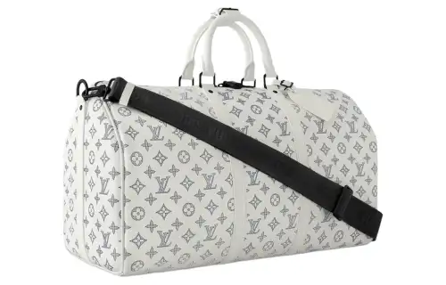 LOUIS VUITTON Keepall Coated Canvas With Leather One Shoulder Crossbody Handheld Travel Bag Men's White & Marine