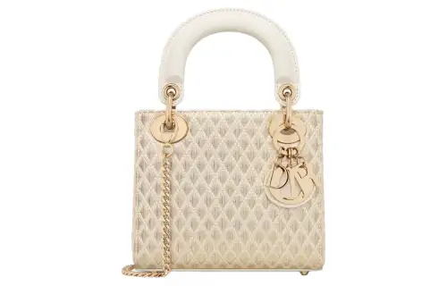 DIOR Lady Dior Jacquard Fabric Handbag, Shoulder Bag, Crossbody Bag, Handbag Mini Women's Gold