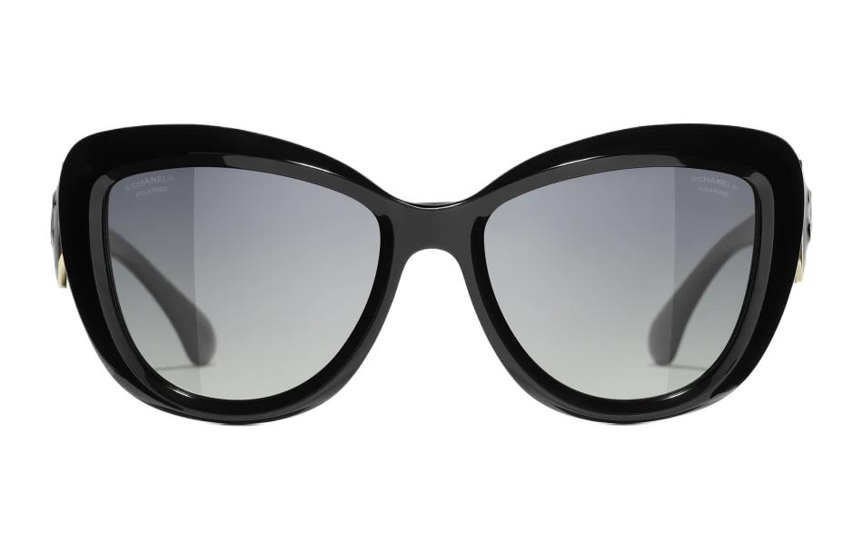 CHANEL Acetate Butterfly Sunglasses Unisex Black