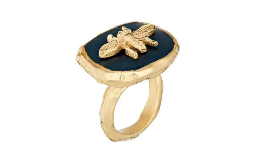 Dior JARDIN D'HIVER blue resin bee details metal ring women's gold