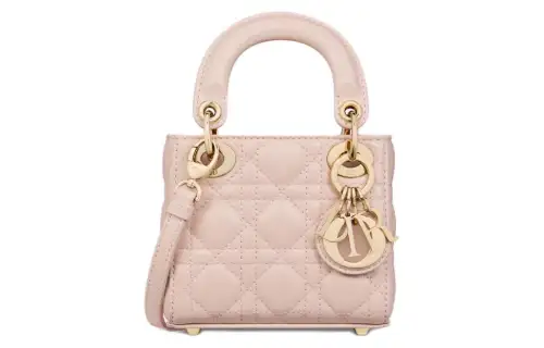 DIOR Lady Dior Sheepskin Handbag Extra Mini Women's Rouge Pink
